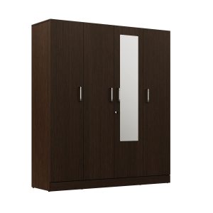 Wakefit Wardrobe | 1 Year Warranty | Engineered Wood Almirah, Cupboard for Clothes Storage | 4 Door, Mirror, 1 Drawer, 1 Hanging Space | Gingham - Wenge